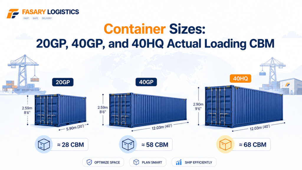 Container Sizes: 20GP, 40GP, and 40HQ Actual Loading CBM