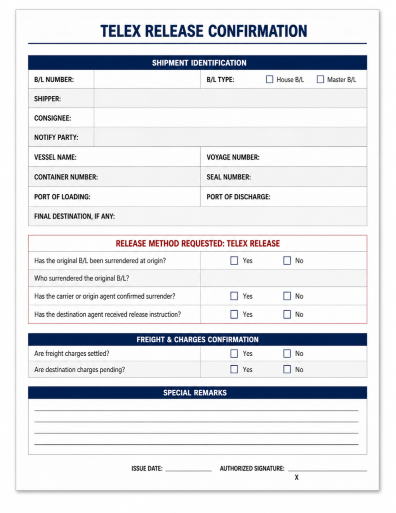 Telex Release Confirmation Template