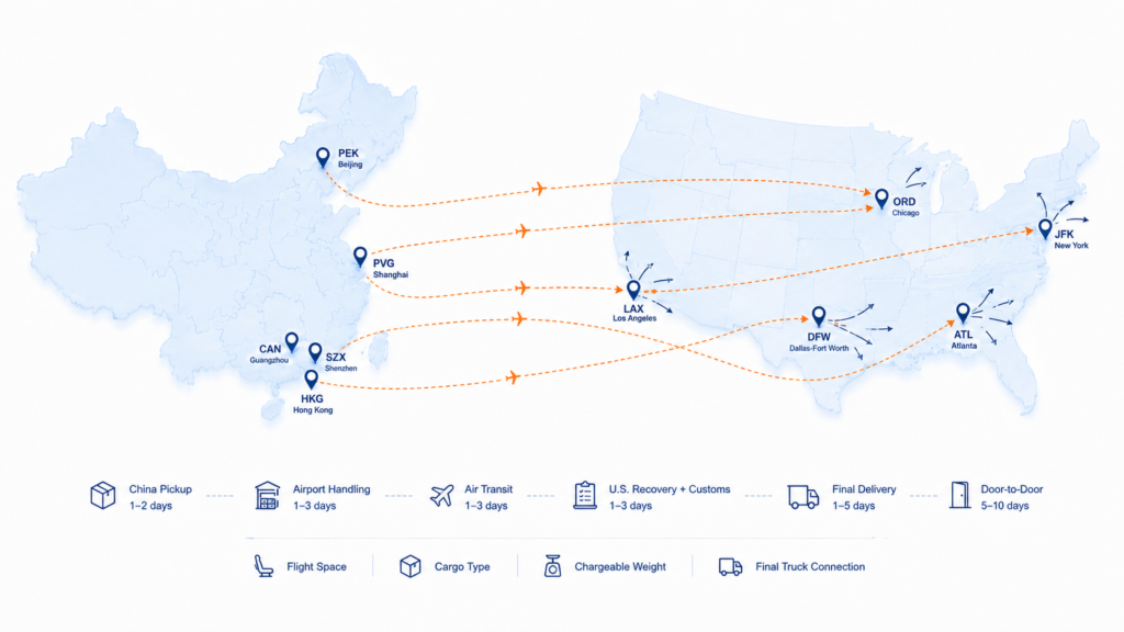 Air Shipping Routes from China to USA