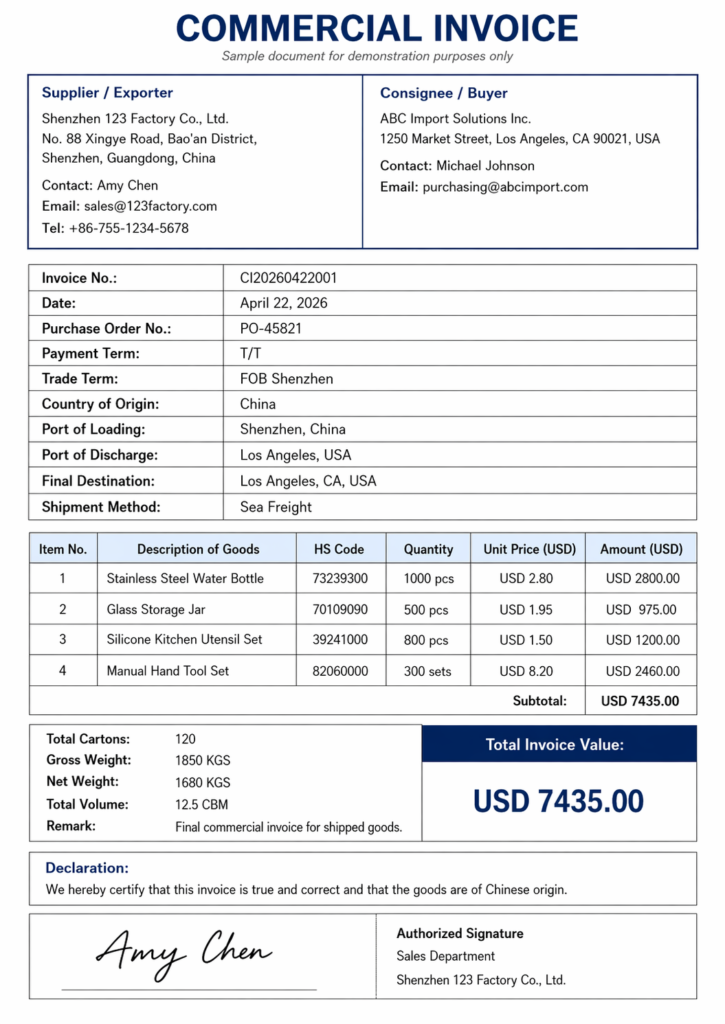 commertial invoice