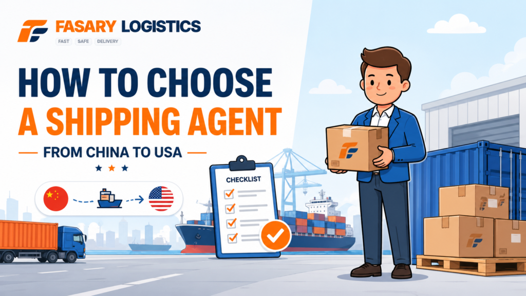 Shipping agent from China to USA flat cartoon cover image