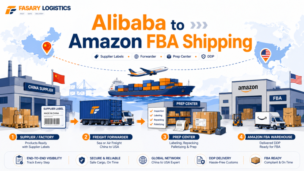 Alibaba to Amazon FBA Shipping: Supplier Labels, Freight Forwarder, Prep Center, DDP, and Delivery