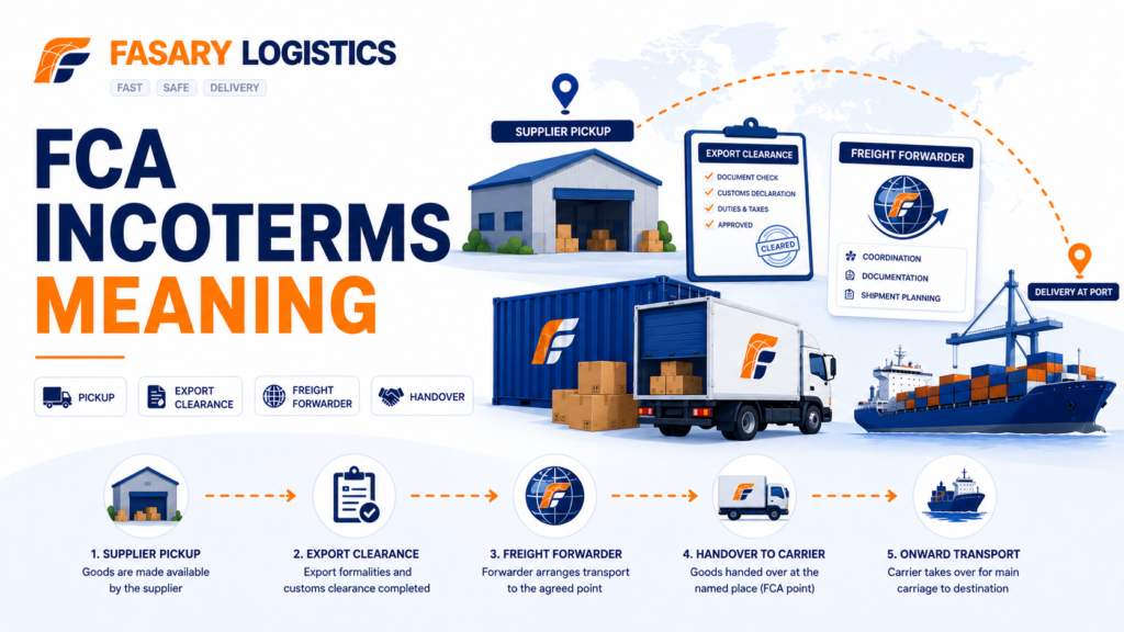 FCA Incoterms Meaning: Pickup, Export Clearance, and Freight Forwarder Role