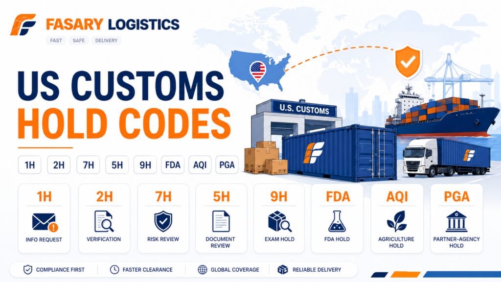 US Customs Hold Codes: 1H, 2H, 7H, 5H, 9H, FDA, AQI, and PGA
